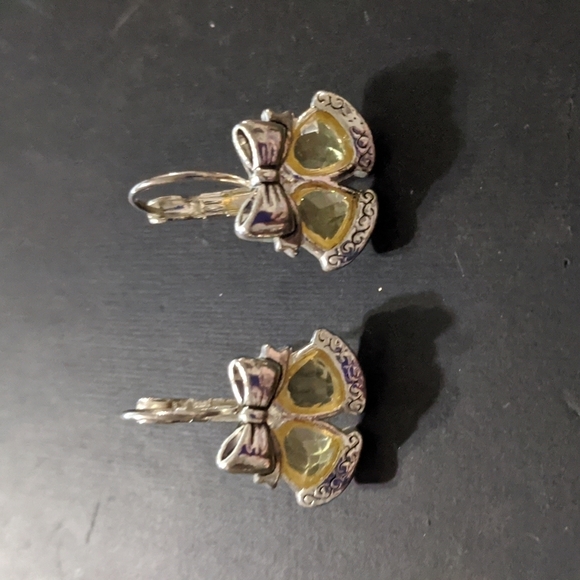 Silver Tone Yellow Crystal Bells with Bow Pierced Statement Earrings - Picture 1 of 3